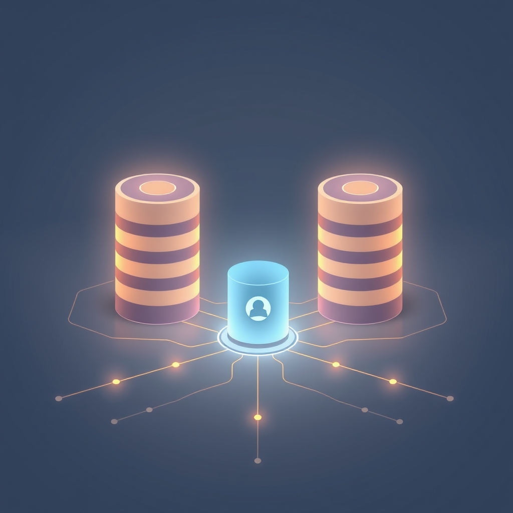 Abstract diagram of two databases feeding an AI agent node
